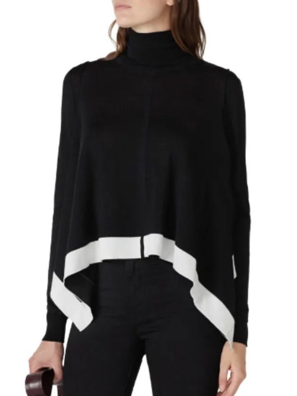 TOME Collective Merino Wool Handkerchief Hem Sweater | Black Ivory | Small